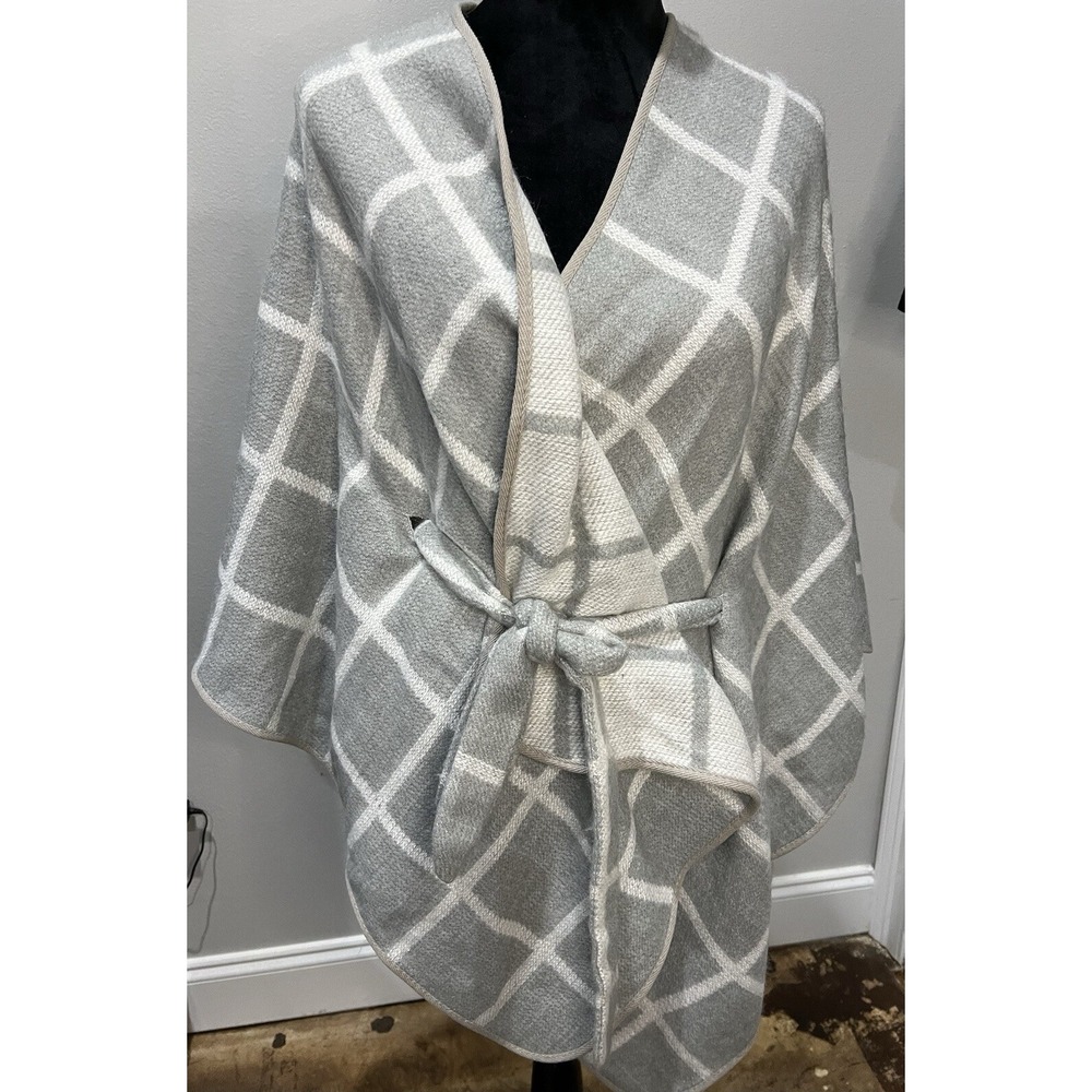 Women's shawl Sweater With Tie Belt On M One Size Gray And White By Marc